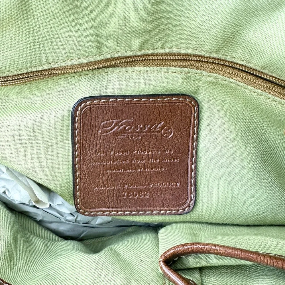 Fossil Woven Tan Straw Brown Leather Trim Tote Shoulder Bag - NWOT - Picture 4 of 7